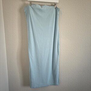 Light blue Y2K strapless maxi dress with side slit womens summer vacation